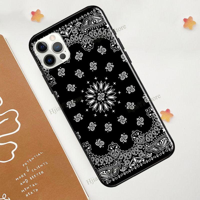 Черный чехол-бандана с бесшовным узором для iPhone 12 Pro Max 13 mini для iPhone XR XS X SE 2020 7 8 Plus 11 Pro Max