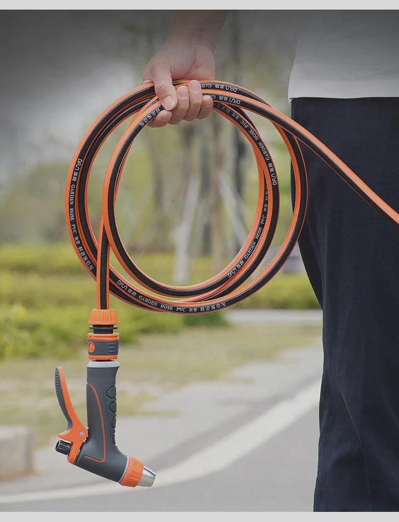 Телескопический шланг высокого давления для мойки автомобиля и комплект насадок для полива сада