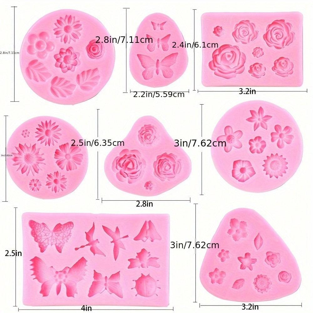 Формы для помадки с цветами - 8 шт. Силиконовые формы для конфет в виде цветов и бабочек для шоколадной помадки, полимерной глины, мыла, проектов по изготовлению и украшению тортов