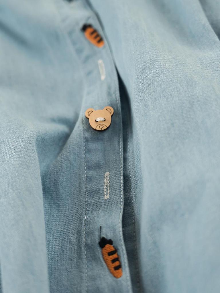 Женская ретро джинсовая рубашка с вышивкой в стиле мультфильмов - Хлопок, с длинным рукавом, повседневный топ на весну/осень 2025