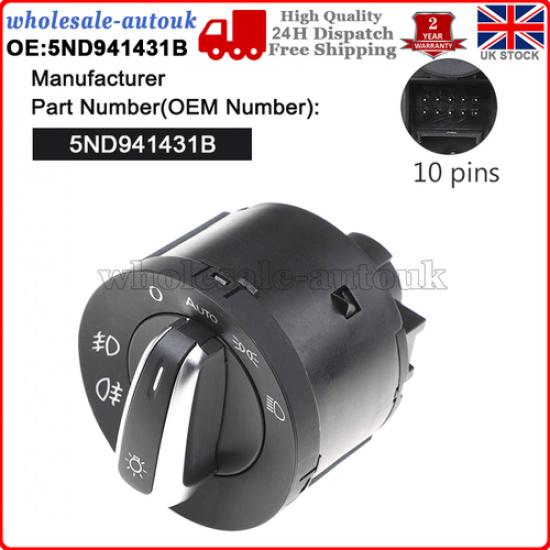 Headlight Switch Fog Light For VW Golf5 GTI MK6 Jetta Passat Alhambra 5ND941431B
