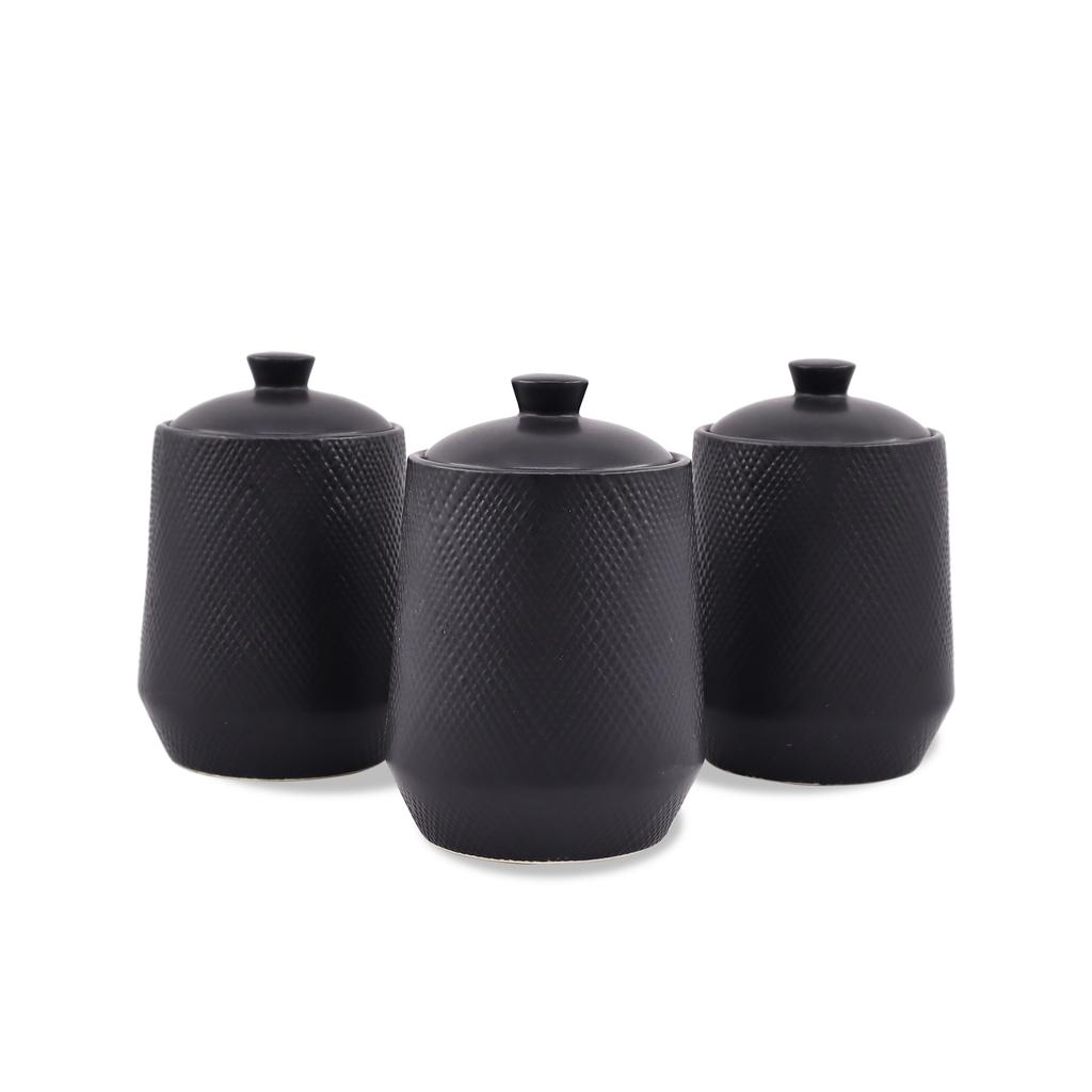 Zestaw 3 pojemników ceramicznych na kawę herbatę i cukier MAESTRO BLACK MR-20001-03CS