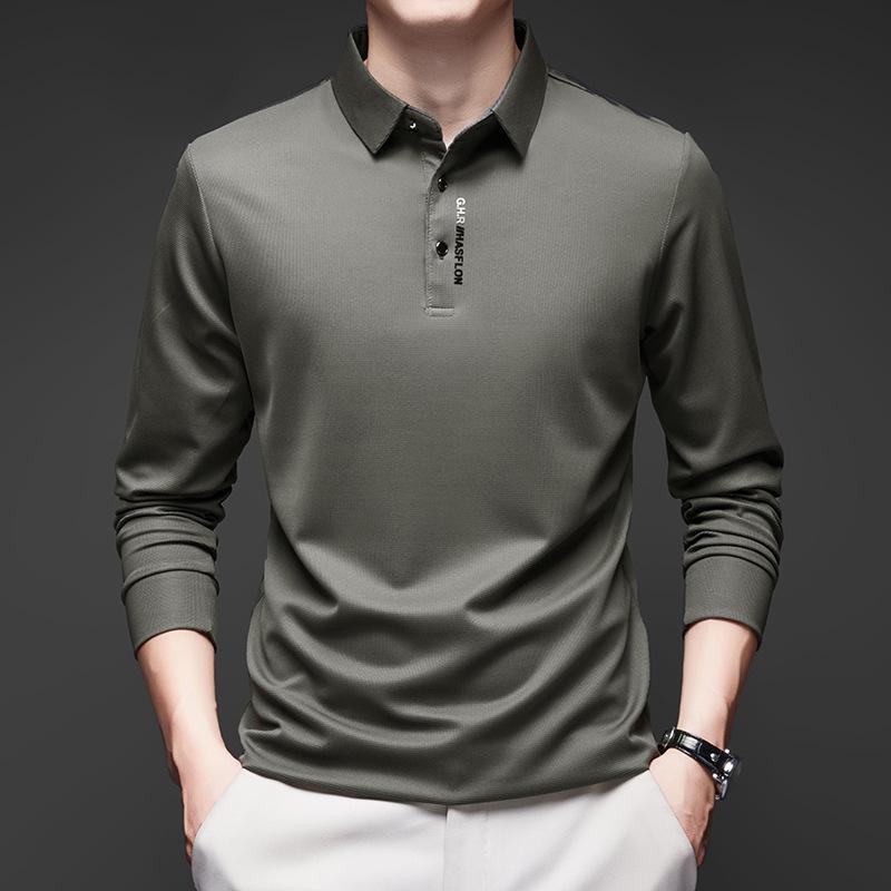Мужская рубашка в стиле business casual с длинным рукавом и значком, однотонная рубашка поло, модная, дышащая, удобная, универсальный топ