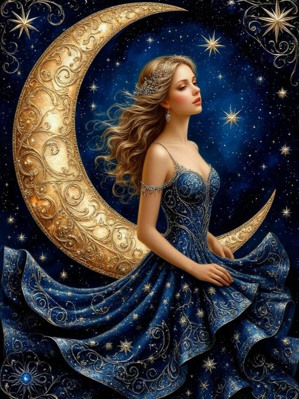 Алмазная Мозаика Новая Коллекция Женщина на Луне DIY Полная Квадратная Круглая Мозаика Стразы Вышивка Крестиком Наборы Декор Стен