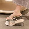 Fashion 2025 Fashion Silver Crystal Sandals Women Thick Heel Sandles Woman Summer Med Heeled Party Shoes Female