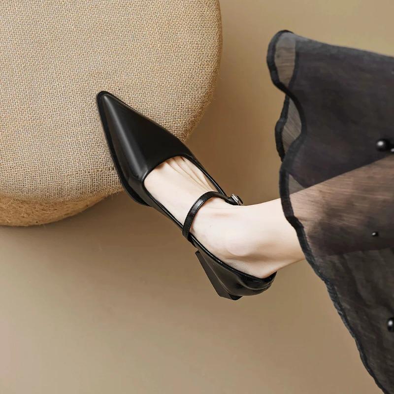 Женская мода Остроносые туфли Мэри Джейн 2025 Весна Новые Элегантные туфли-лодочки Женские Сексуальные Острый носок Высокий каблук Толстый каблук Вечерние туфли