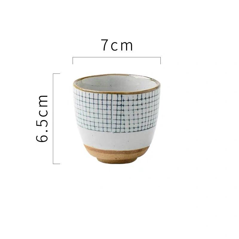 Керамическая чашка для супа в японском стиле, грубая керамика, ручная роспись, решетчатый узор, чайные чашки, креативные ретро чашки для вина, офисная посуда