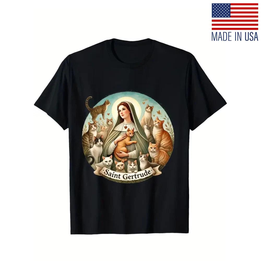 Saint Gertrude Patron of Cats Love Cats Catholic Saint Kitty T- Shirt