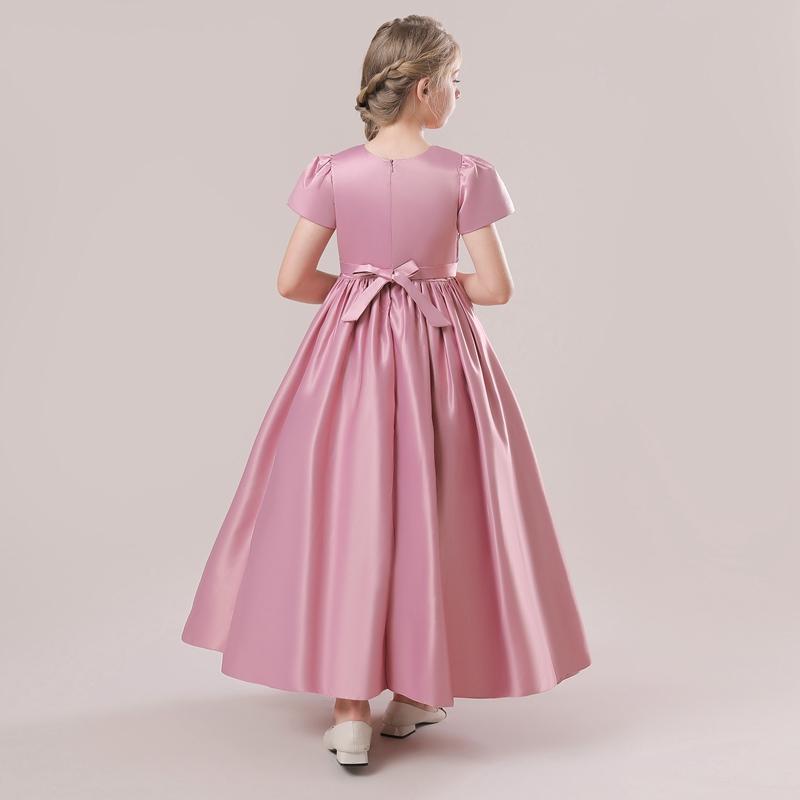 Детское элегантное праздничное вечернее платье на свадьбу, день рождения, детские рождественские платья для девочек, атласное однотонное платье для девочек