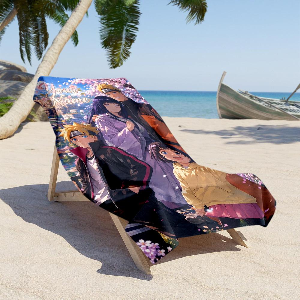 Naruto Character Customize Text Beach Towel High Absorbency & Quick-Dry Suitable for Swimming Gym Camping Yoga Vacation
