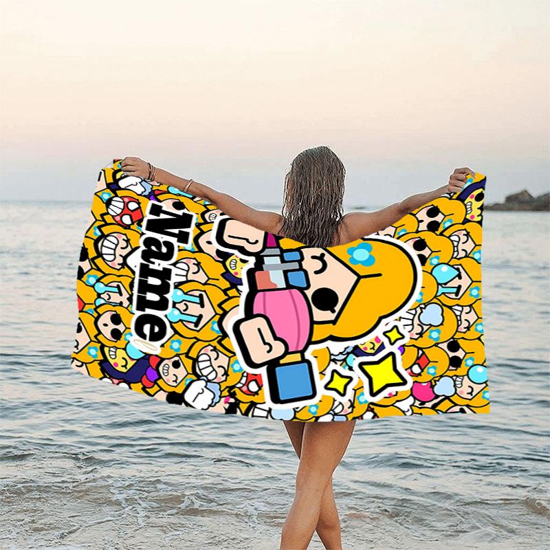 1pc Brawl Stars Beach Towel with Custom Name, Beach/Swimming/Bath/Picnic/Camping Towel, Suitable for Seaside Beaches