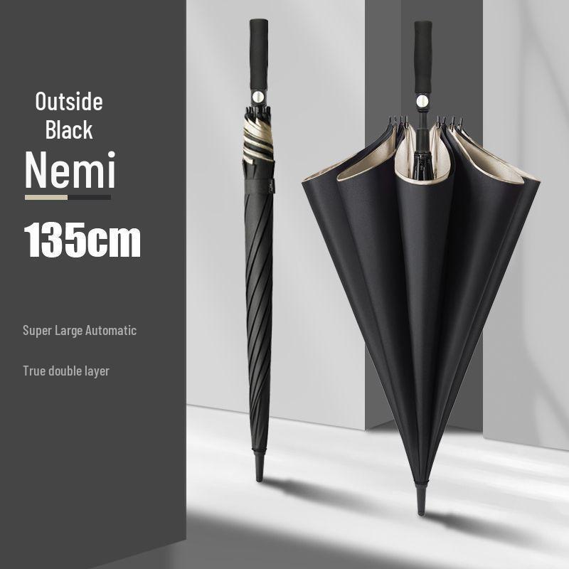 Мужской очень большой двухслойный зонт с длинной усиленной ручкой для двух или трех человек, штормоустойчивый и прочный.