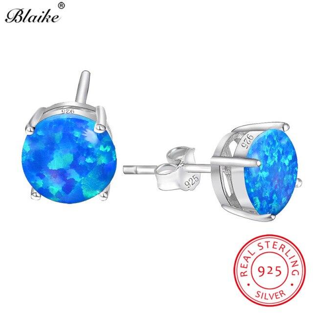 Серьги-гвоздики Blaike из настоящего 100% стерлингового серебра 925 пробы с белым/синим/зеленым опалом для женщин, серьги-гвоздики с мистическим радужным цирконием, изящные ювелирные изделия