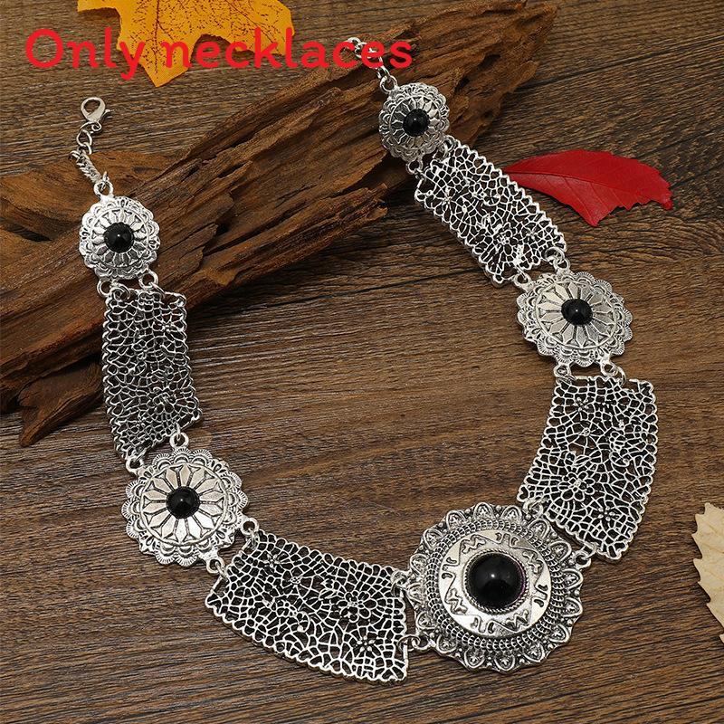 Style Simulation Ethnic Gemstone Decoration Hollow Design Women Necklace Metal