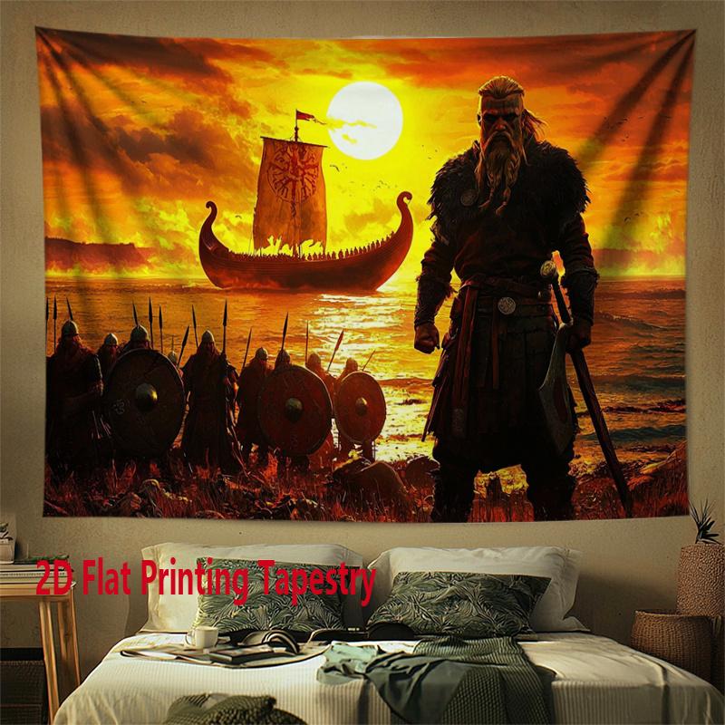 Viking ship at sunset Digital printing polyester wall tapestry suitable for use in living rooms bedrooms offices bars party