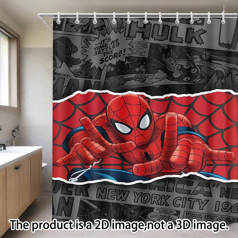 Spider-Man On Technical Blueprint Waterproof Shower Curtain For Superhero Bathroom Decor