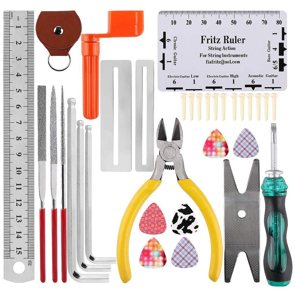 Smilerain Guitar Repair Guitar Maintenance Repair Tools for Guitar and Guitar Bass Maintenance Including Measuring Hex Nut Bridge Storage Bag Included