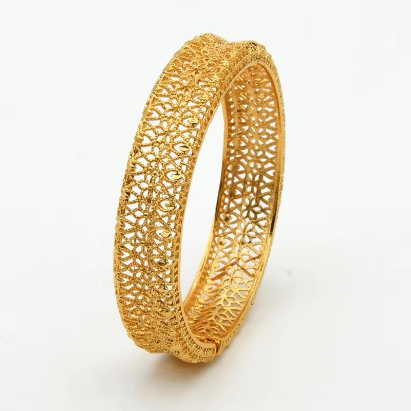 Luxury Dubai Bridal Bangles Gift 24K Gold Plated Indian African Bracelets Charm Wedding Nigerian Arabic Hand Jewelry for Women