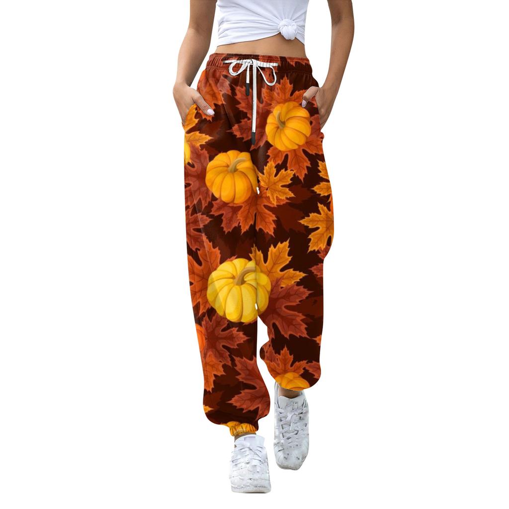 Women's Casual Fashion Halloween Printed Leisure Pants Sweatpants Trousers Drawstring Elastic Waist Drawstring Drawstring Pants