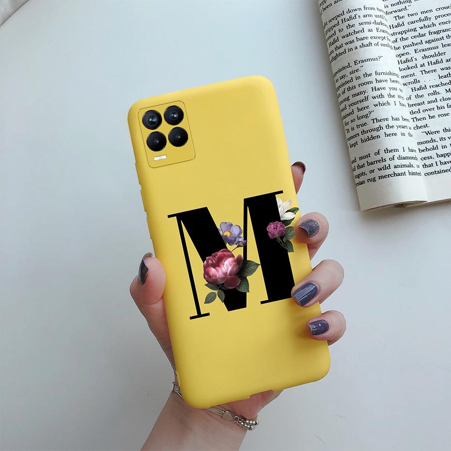 For Realme 8 Pro Case Silicon Soft Letter Monogram Flowers Phone back cover For Oppo Realme8 4G RMX3085 Realme 8 Pro Bumper Case