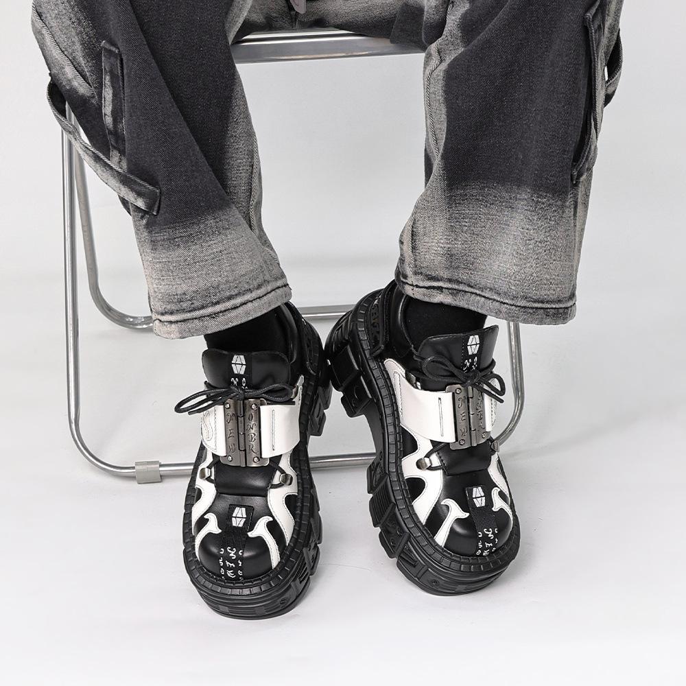 Летние готические панк-рок ботинки на платформе кожа металл мотоциклетные ботинки-танки для мужчин женщин