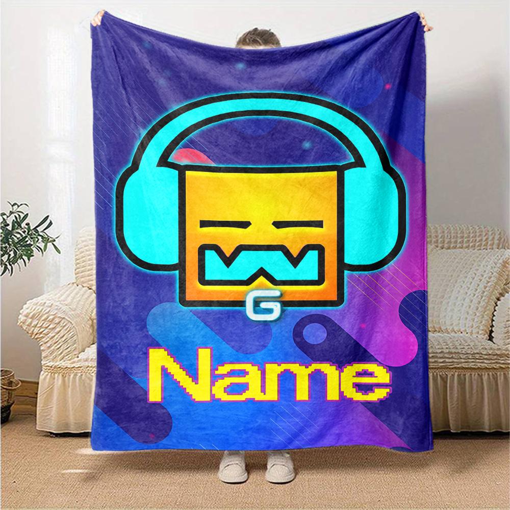 Customiz Name Personality Geometry Dash Blanket Soft &Warm Sofa Office Bed Travel Lunch Break Blanket, Gift Suitable All Seasons