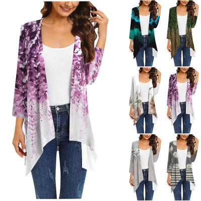 Женский кардиган неправильной формы с принтом, рукавами три четверти и карманной курткой