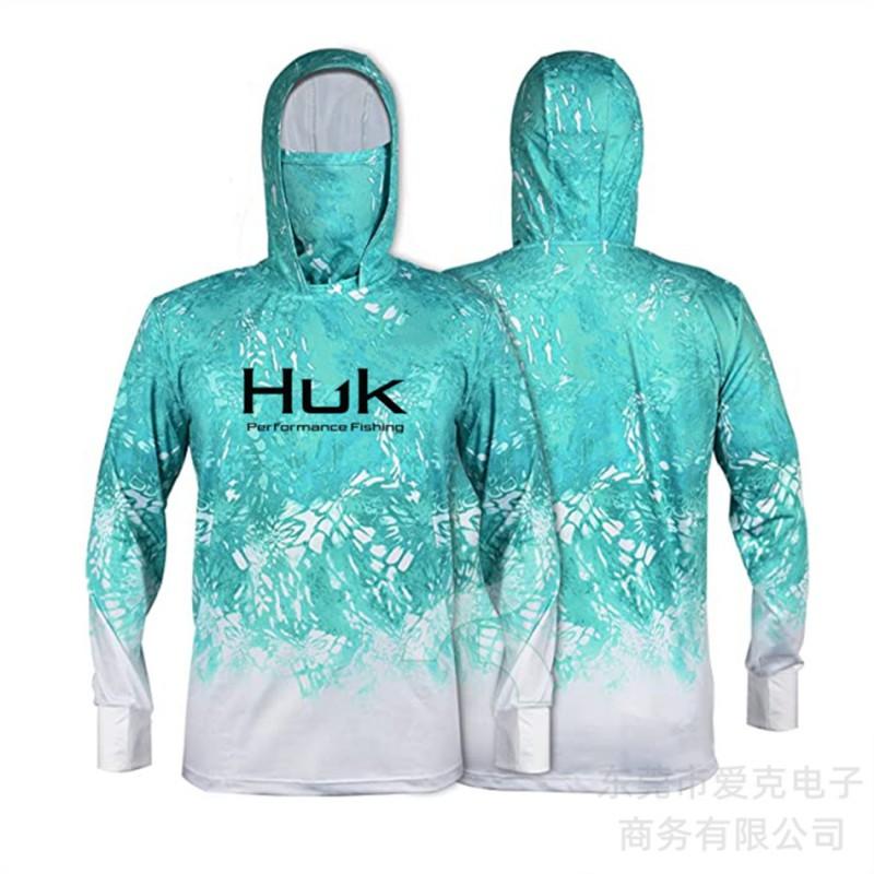 Mens Quick-Dry Hooded Long Sleeve Fishing Shirt With Face Cover UV Protection Outdoor Sportswear Cycling Hiking