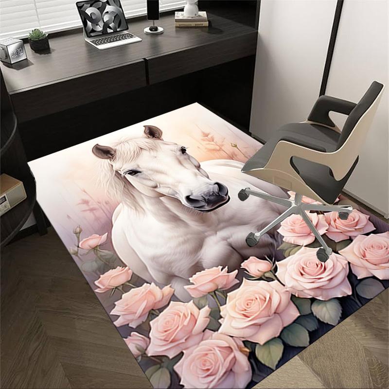 1PC horse flowers Extra Large Non Slip Floor carpet, Office, family, Studio Large Area Rug Indoor Rugs, Bold Statement Piece