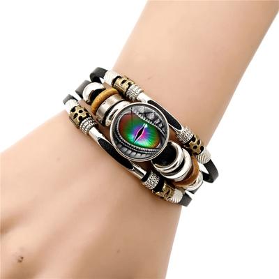 Мужской браслет со стеклянной кнопкой «Драконий глаз» и подвеской «Сглаз» ручной работы, многослойный кожаный регулируемый браслет с бисером