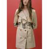 Fall New Women's Clothing French Simplicity Lapel Long Sleeves Double Breasted with Belt Trench Coat Outwear 0518246