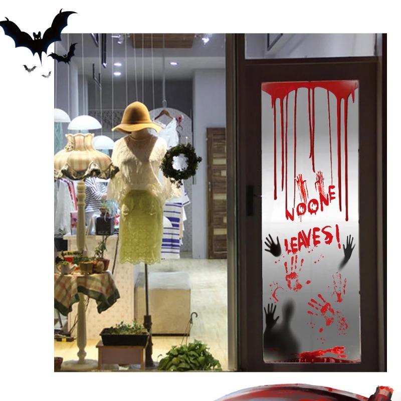 Хэллоуин Кровь Отпечатки Пальцев Дверные Наклейки Призрачный Фестиваль Украшения Дом с Привидениями Торговый Центр Дверь Набор Ванная Комната
