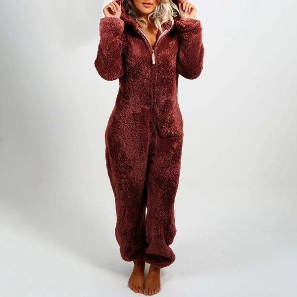 5XL Women Fluffy Jumpsuits Pajamas Plush Velvet Hooded Outfits Tracksuits Zipper Loose Casual Rompers Winter Warm Overall Homewears