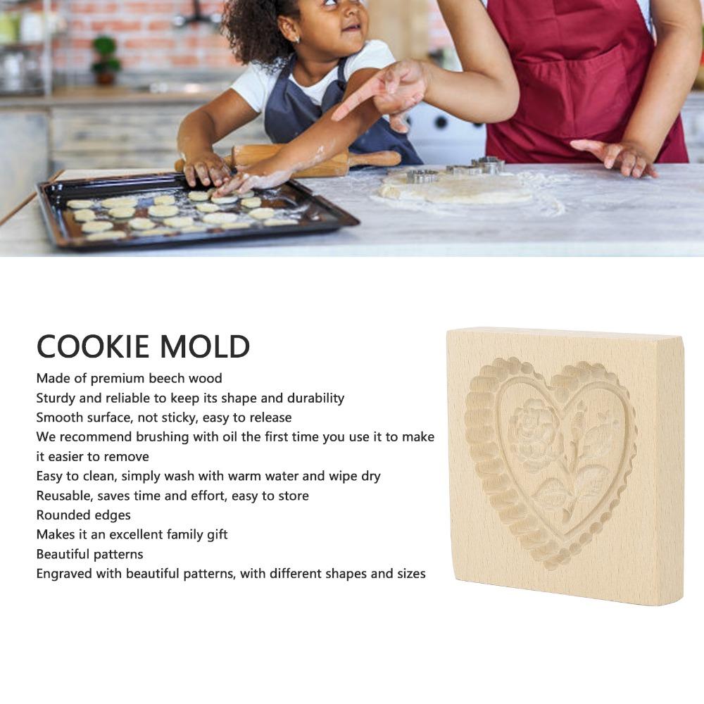Heart Rose Bunny Flower Wooden Cookie Mold Natural Beech Wood Baking Stamp Christmas Baking