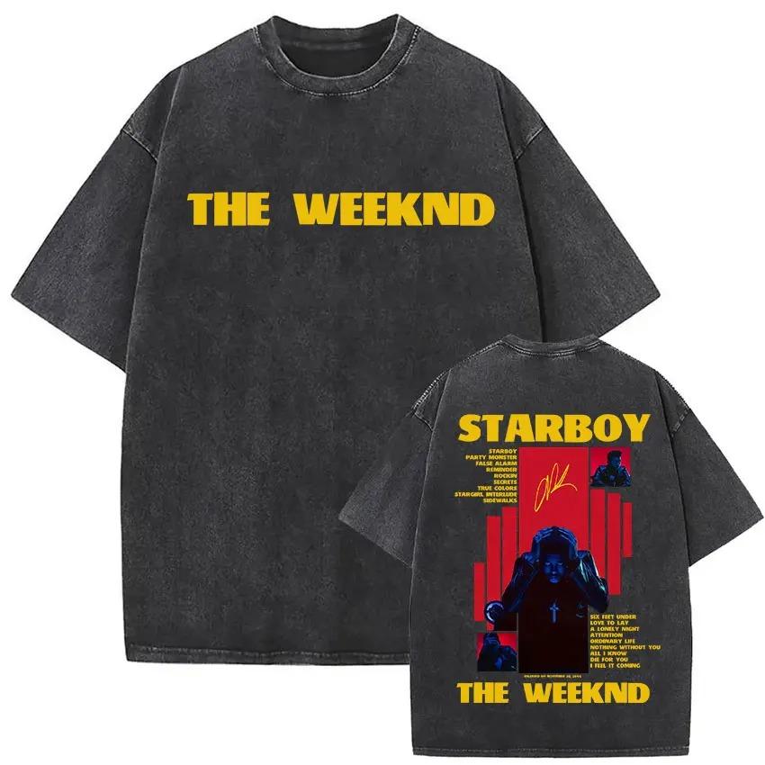 The Weeknd XO Tour 2026 Винтажная стираная футболка Мужская Женская Поп-музыка Футболки с коротким рукавом Рэп Хип-Хоп Готическая одежда Футболки