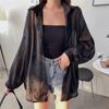 Chiffon Women Shirt Blouse Solid Color Female Loose Cardigan Casual Long Sleeve Top