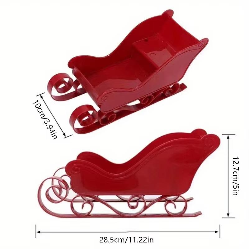 Christmas Sleigh Decoration Collection, Red Santa Claus Sleigh Decoration, Suitable for Christmas Holiday and Party Decoration