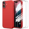 Case with 2 Tempered Glasses for iPhone 16 Plus, Matte Red Shockproof Slim Silicone Protection