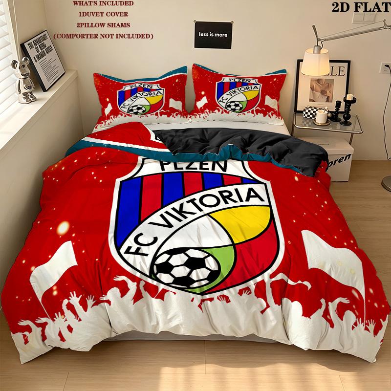 Fc Viktoria Plzen Pattern Bedding Quilt Set Quilt Cover Pillowcase Home Birthday Gift(1 * duvet cover + 2 * pillowcase, without core)