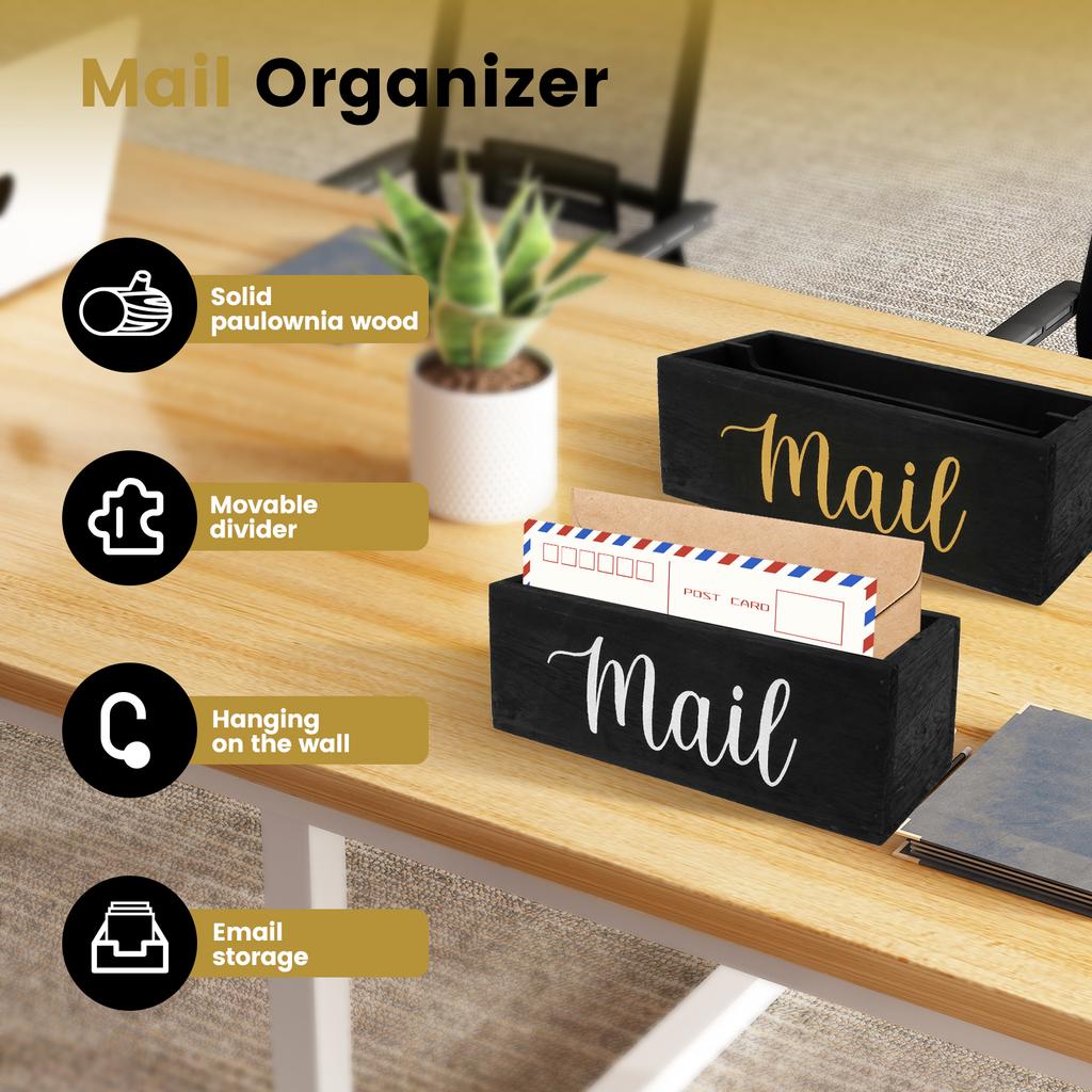 Mail Organizer 2 Slots Solid Tung Wood Mail Holder Decorative Multifunctional Letter Holder for Home Office Entryway Living Room