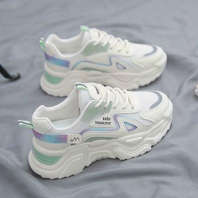 Женская обувь весна и осень новая толстая подошва высокая посадка кеды сетка дышащая обувь для папы повседневная спортивная женская обувь