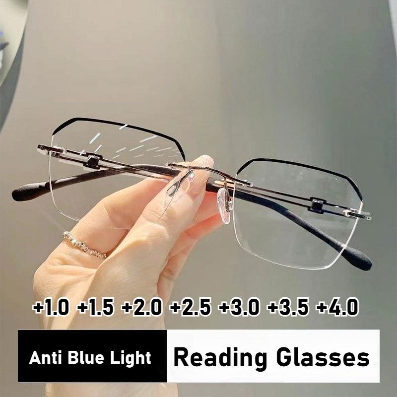 Нейтральные модные многоугольные безободковые очки для дальнозоркости, роскошные очки высокой четкости с защитой от синего света, деловые очки для чтения