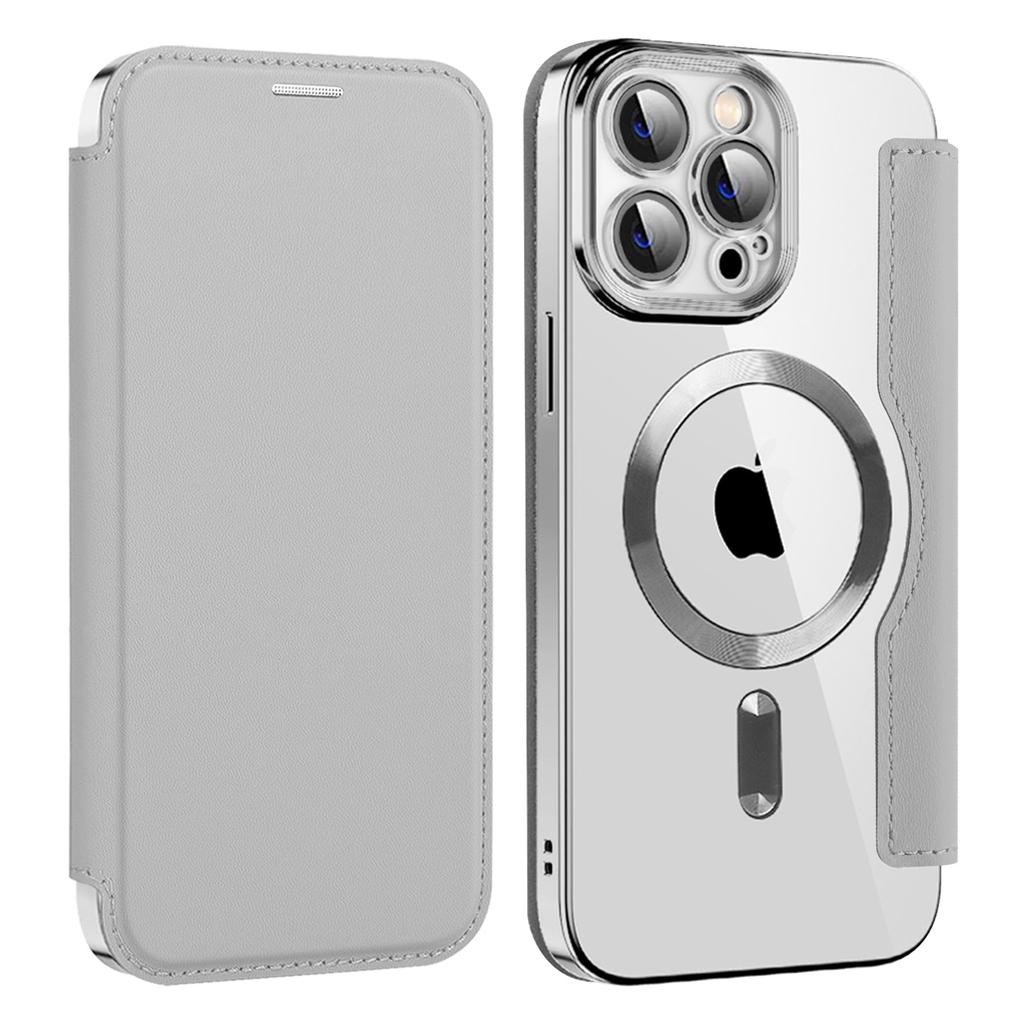 Чехол для телефона для iPhone 14 Pro Max, совместимый с MagSafe, с RFID-блокировкой, слотами для карт, из ПУ кожи + ТПУ, с гальваническим покрытием, прозрачная задняя крышка-книжка с защитной пленкой для объектива