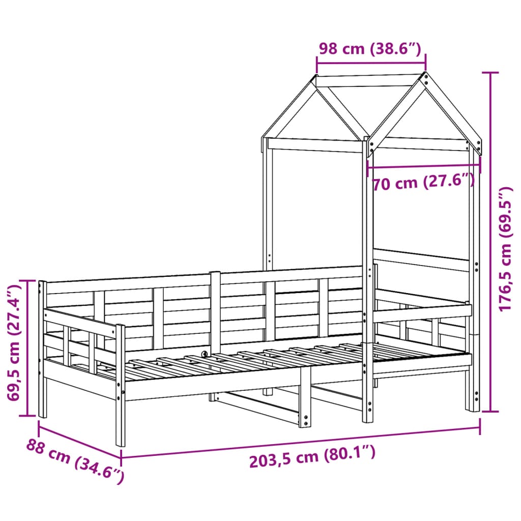 Daybed with Canopy 80 x 200 cm Solid Pine Wood