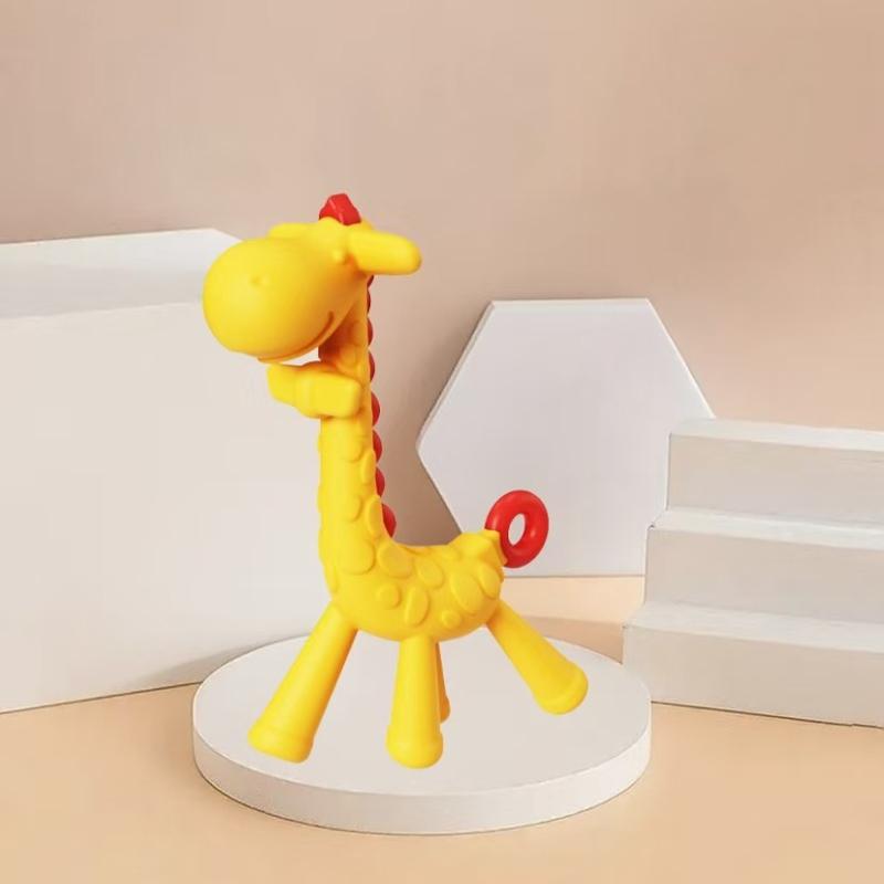 Цельный силиконовый прорезыватель Жираф Мультяшный Детский Кольцо-прорезыватель Силиконовый Грызунок-подвеска без БФА Подарок для прорезывания зубов Игрушка для младенцев