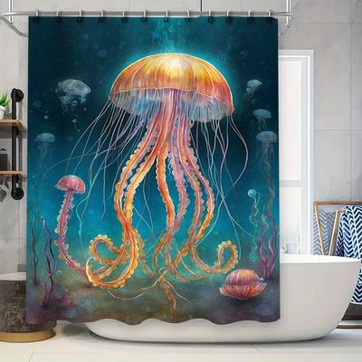 Шторка для душа "Подводный мир медузы" 180X240 см Акварельный принт Полиэстер Декор для ванной Водонепроницаемые шторы для кухни