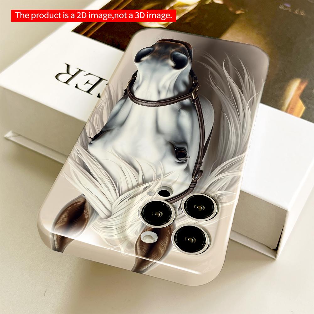 2DFlat White Horse Portrait Phone Case All inclusive film hard phone case, compatible with iPhone 18 Pro Max 17 16 15 14 13 12 11