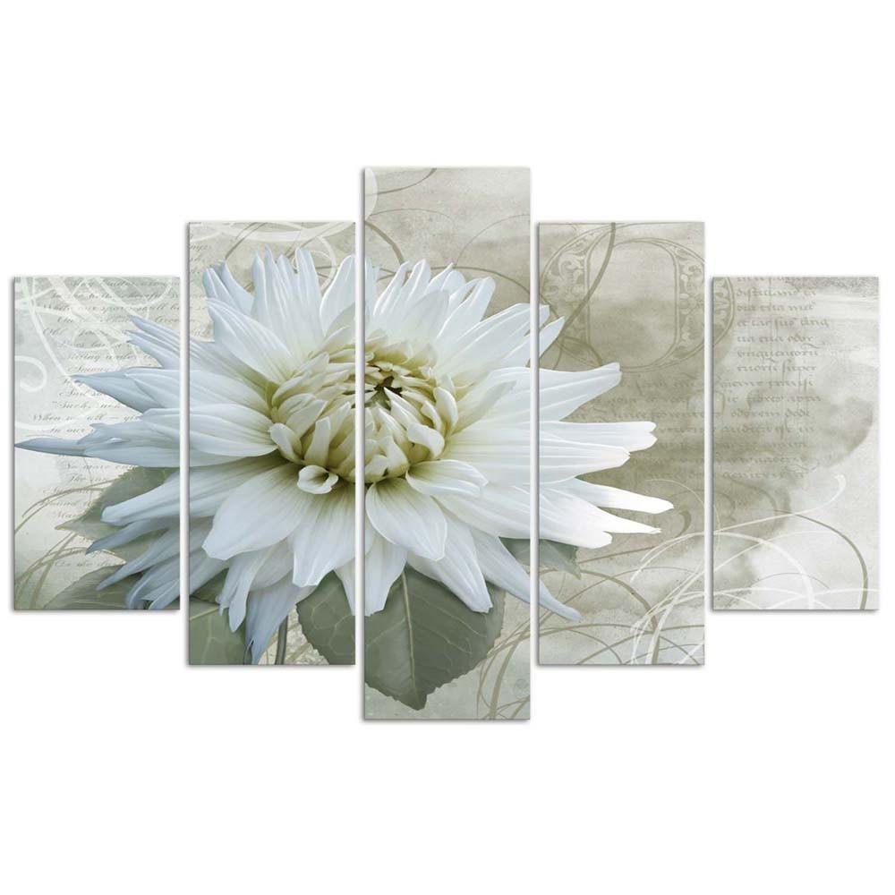 Feeby Five piece picture canvas print, White flower