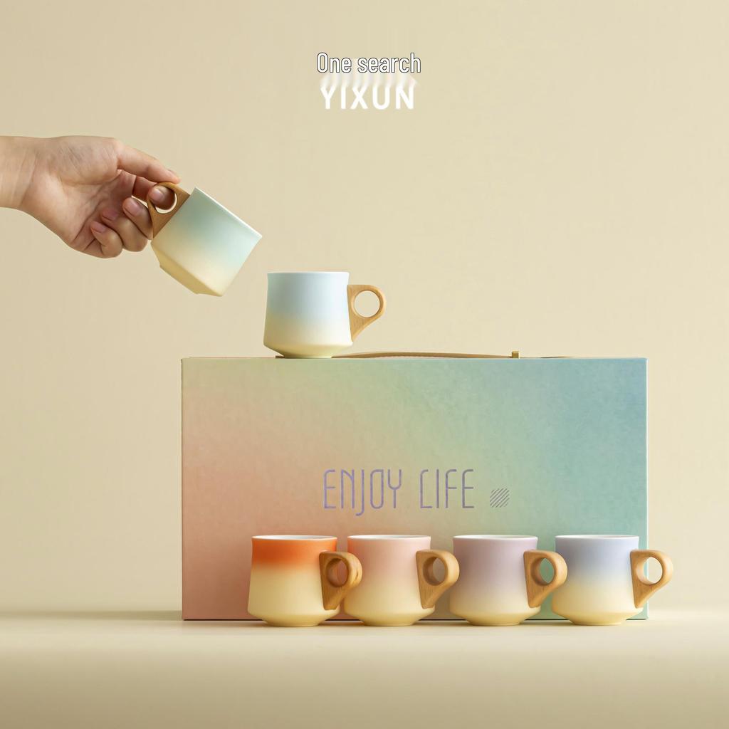 Премиальный керамический чайный набор с деревянными ручками: Элегантные австралийские белые чашки эспрессо на двоих