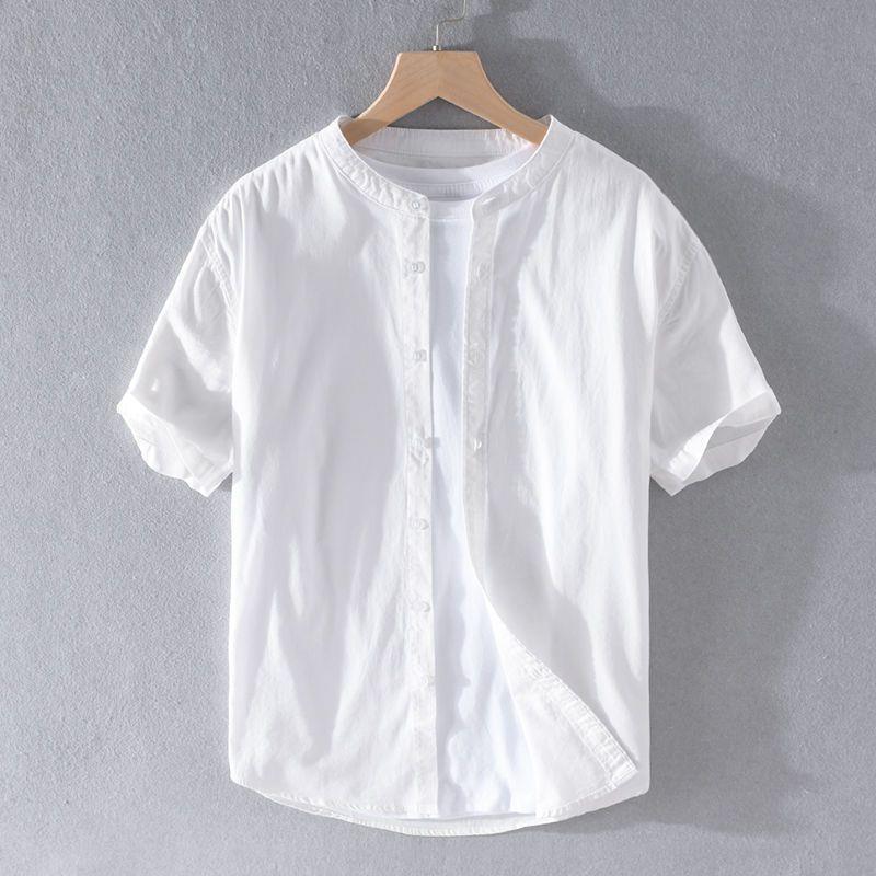 Men's Casual Short-Sleeve Cotton Linen Shirt - Japanese-Style Summer Loose Fit